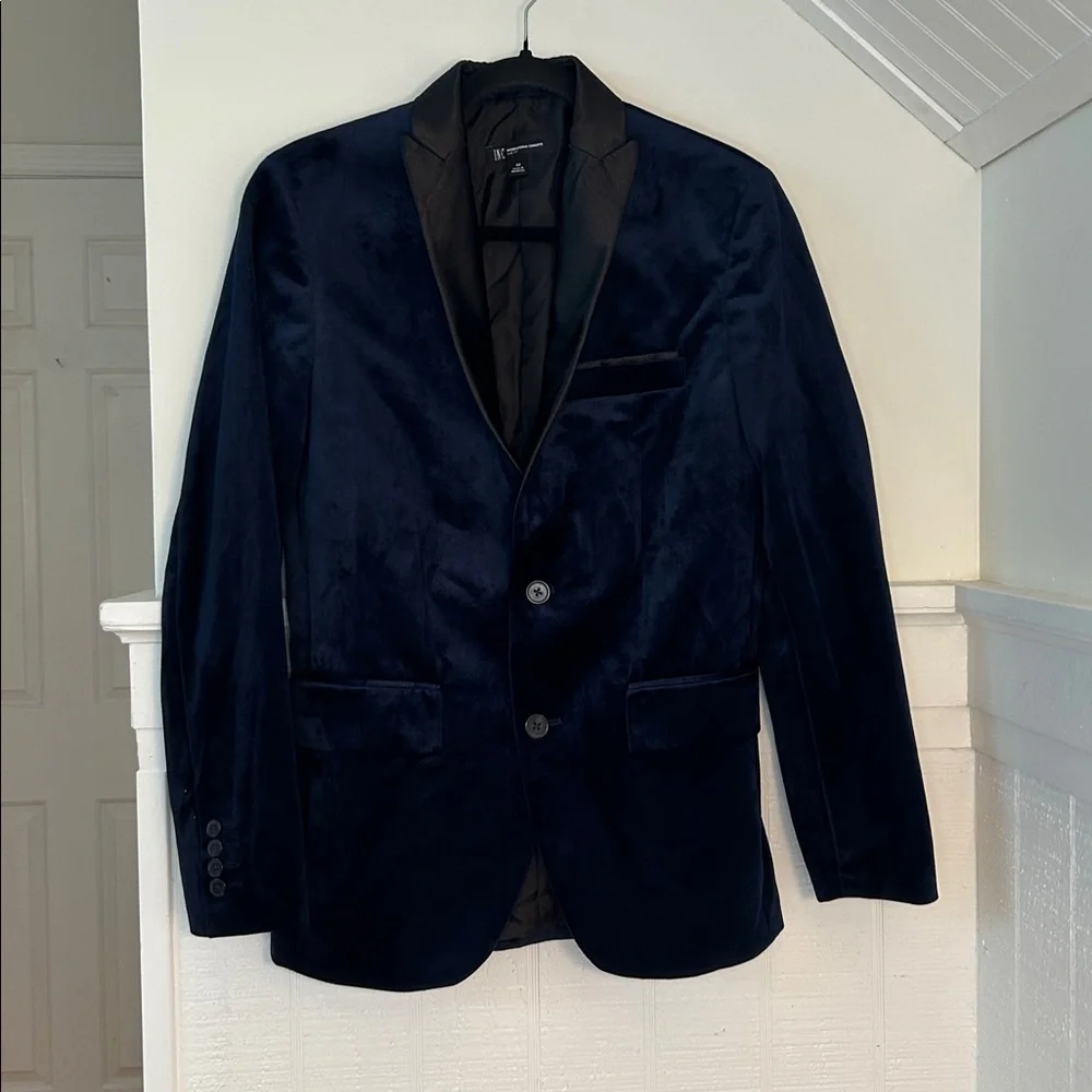 INC International Concepts Slim Fit Men’s Navy and Black Velvet Blazer XS NWOT
